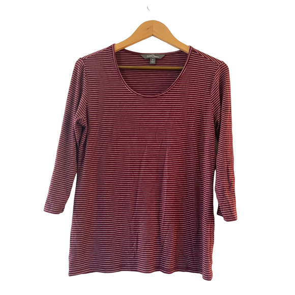 Market & Spruce Red Striped 3/4 Sleeve Scoop Neck T-Shirt - Picture 1 of 8